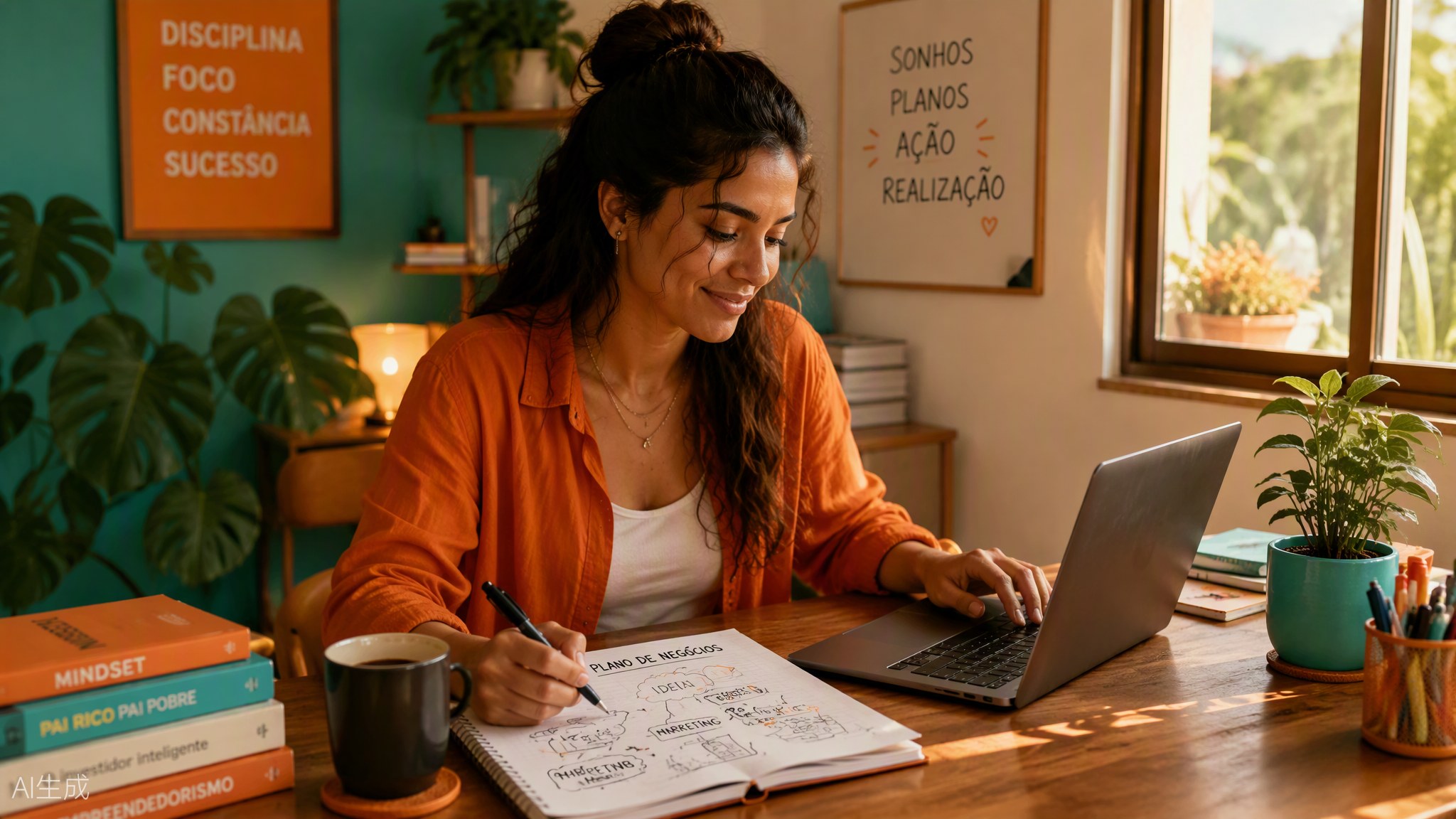 Aluna empreendedora estudando para abrir o próprio negócio
